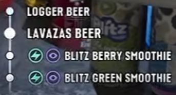 Fridge menu. Smoothies with bolt and eye icons